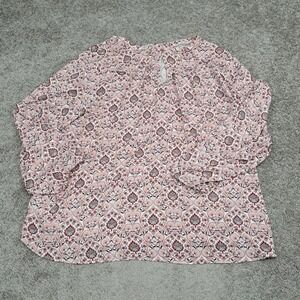 LOFT Plus Womens 20 Medallion Paisley Blouse Pink 3/4 Sleeve Keyhole 489903